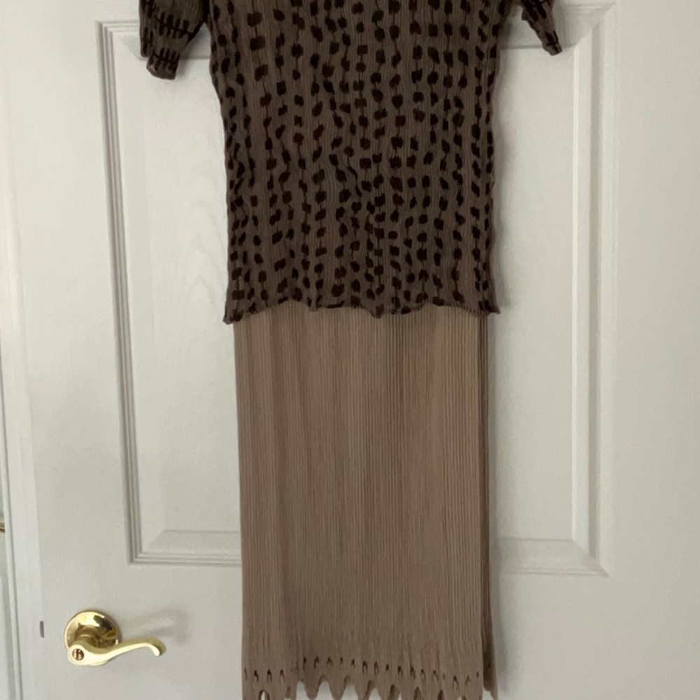 Top and skirt. Like new. Very light material pleated. Elastic waist.
